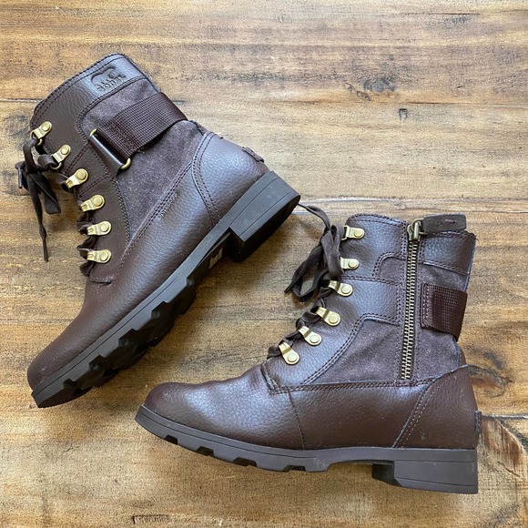 Sorel Brown Emelie Conquest Waterproof Leather Lace Up Combat Boots Size 5 - Picture 8 of 11